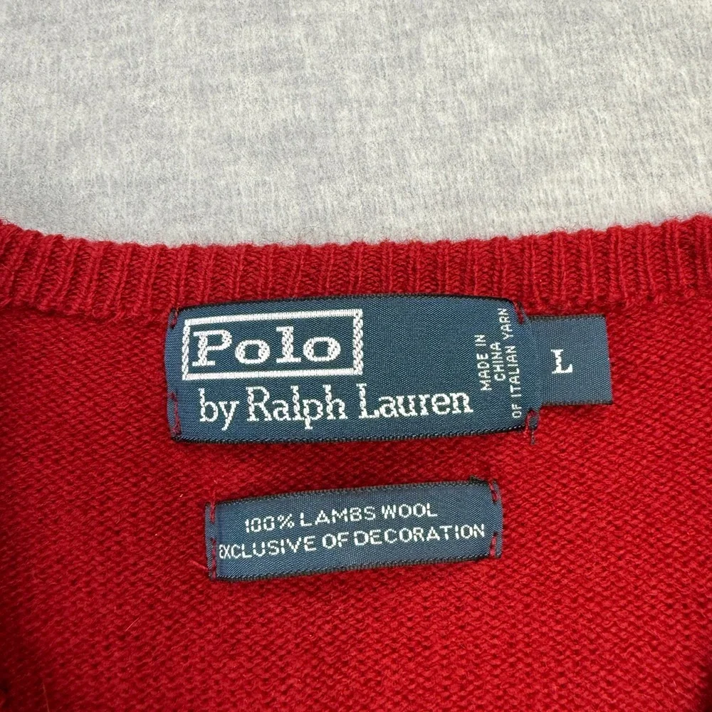 Vintage Polo Ralph‎ Lauren Sweater Mens Large Red V-Neck Lightweight Knit Pony